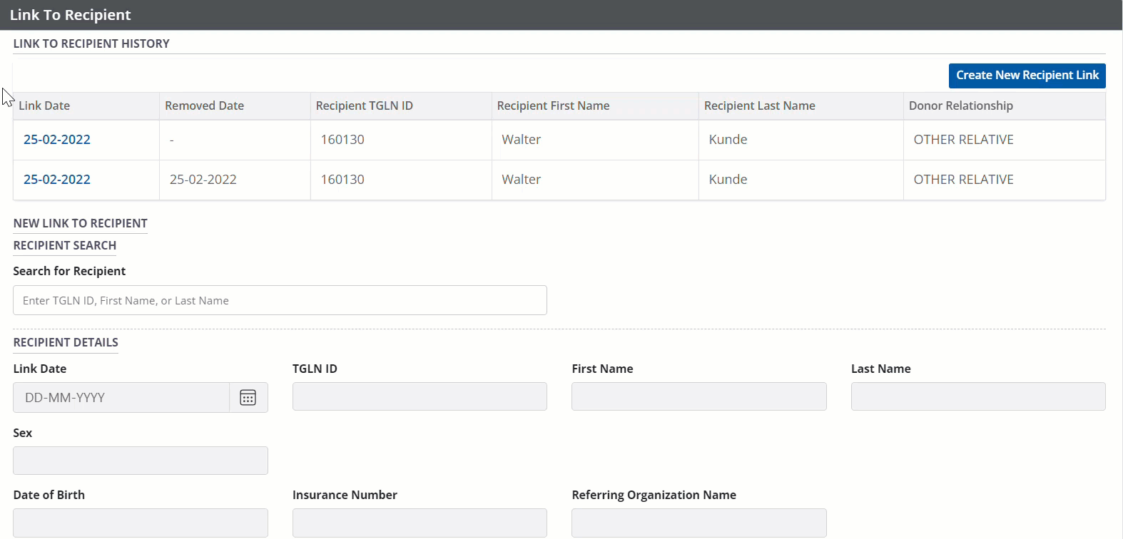 Example animation - unlinking a recipient