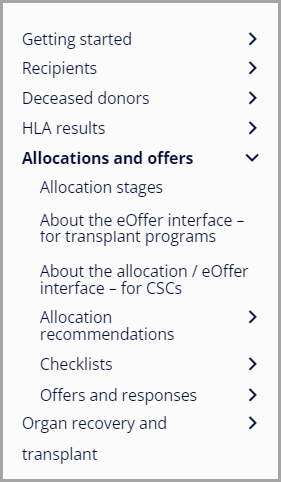 Example - Help pages left navigation