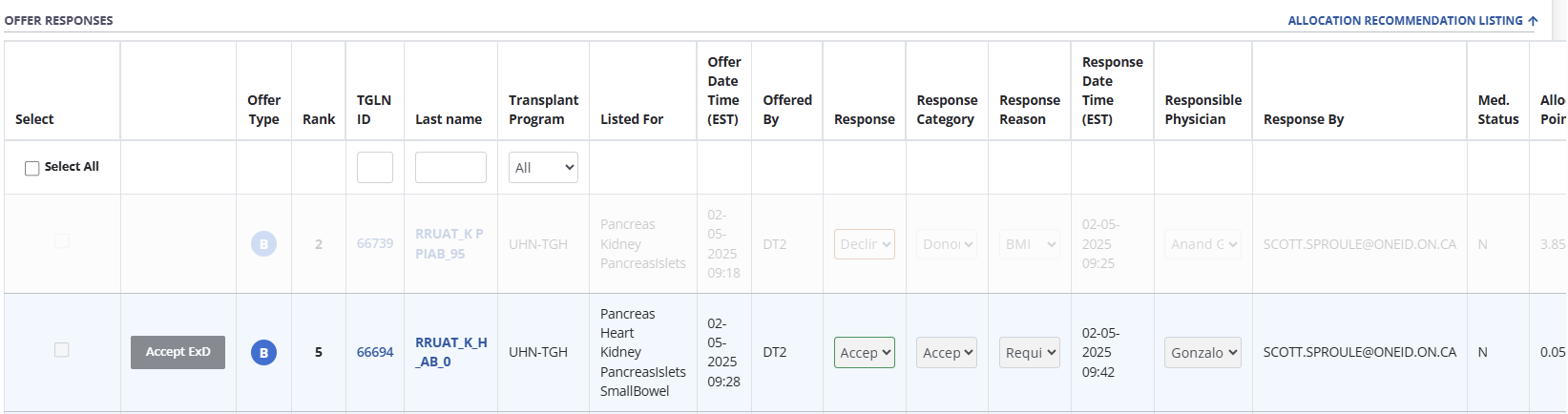 Example - Allocation recommendation