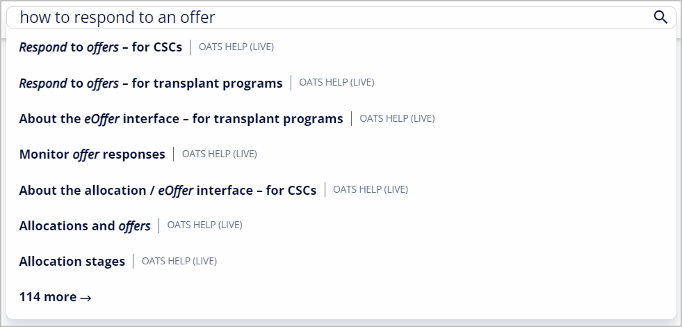 Example - help pages search result