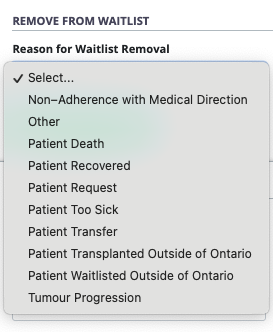 Example - drop down values for removal reason